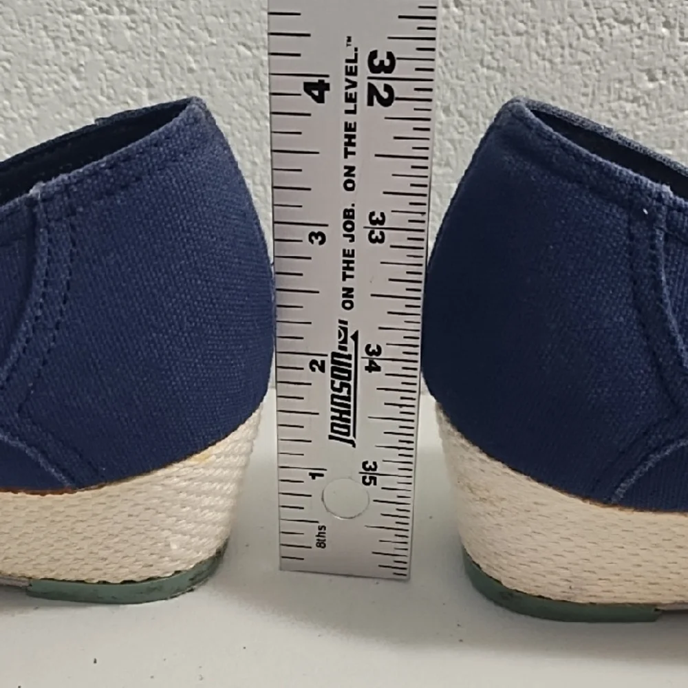 Casual Navy Canvas Espadrilles with Roped Low Wedge Heel Shoes